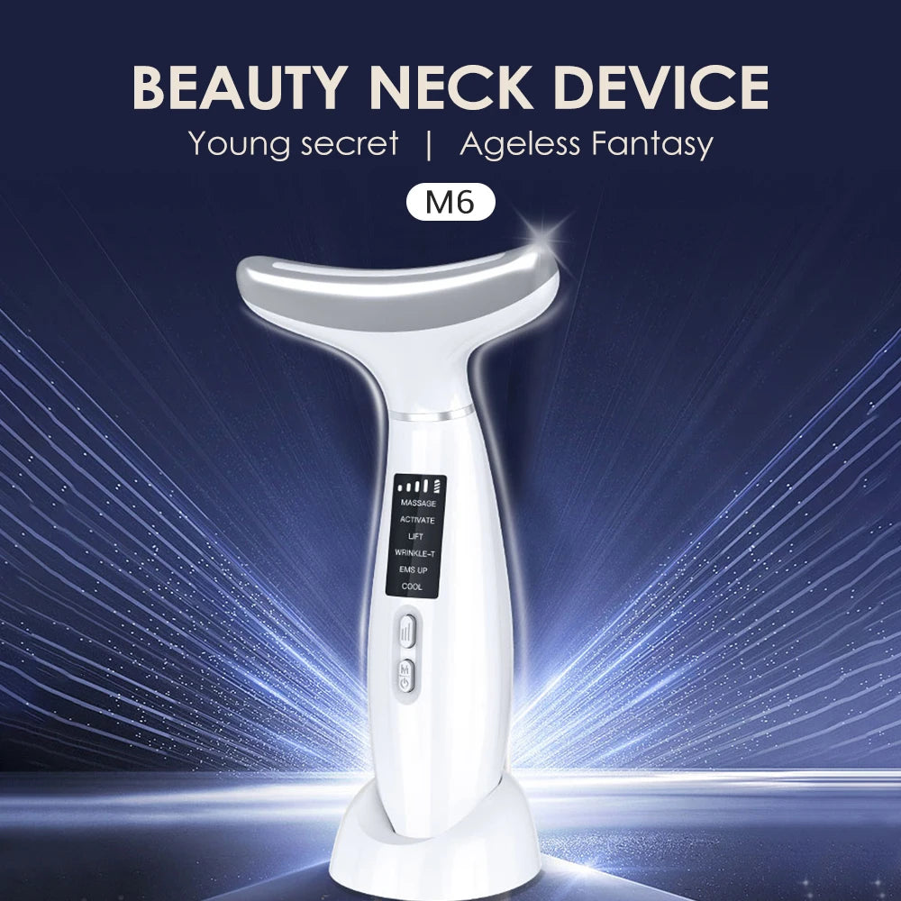 EMS Neck Slimming Massager LED Photon Therapy Skin Rejuvenation Beauty Device Hot Cold Compress Anti Wrinkle Remove Double Chin