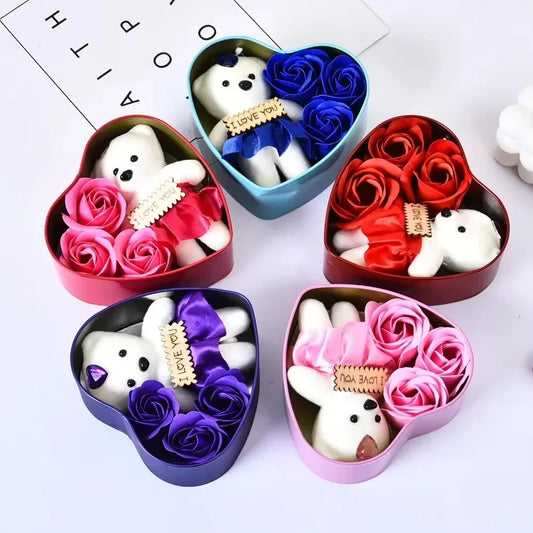 Bear Rose Gift Box Valentines Day Flower Love Box Bears Bouquet Wedding Birthday Home Party Decoration Gift for My Girlfriend