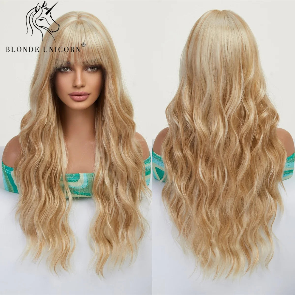 Blonde Unicorn Synthet Wig Long Wavy Mixed Brown Blonde for White Black Women Daily Party High Density Temperature Fibre Hair