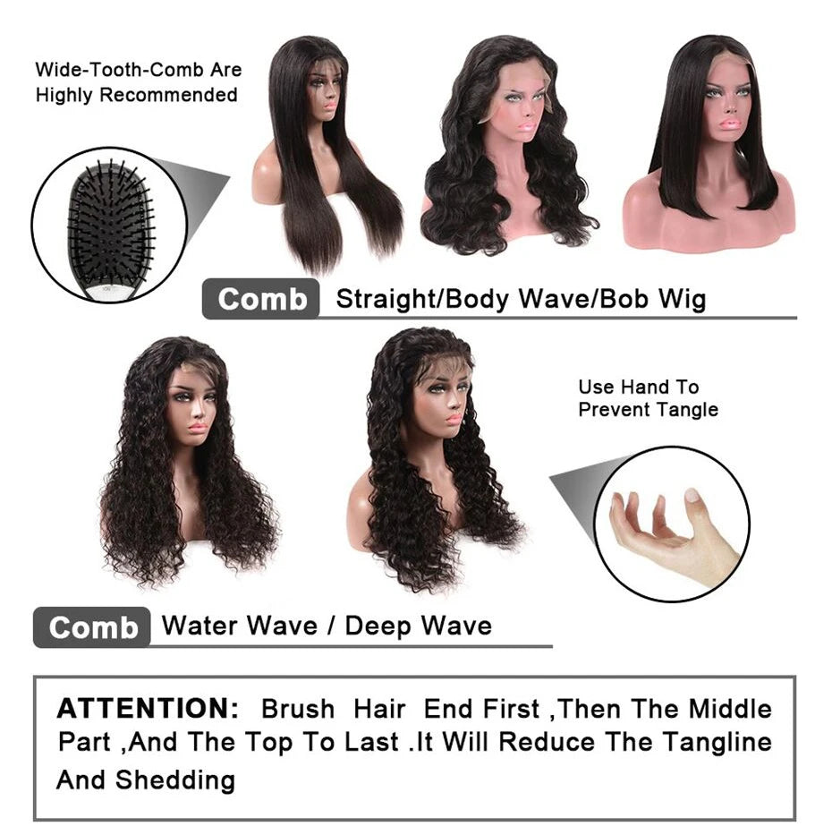 180% Deep Wave Frontal Wig 13x6 HD Lace Frontal Wigs For Women Water Wave Curly Lace Front Human Hair Wig 13x4 High Density 1B