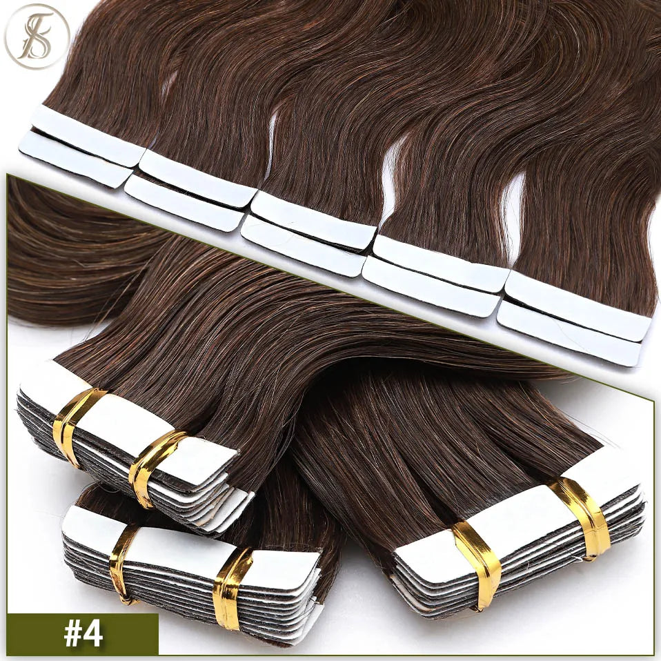 TESS 22Inch Wavy Tape In Human Hair Extensions 2.5g/pc Natural Hair Extension Double Sides Seamless Invisible Adhesive Skin Weft