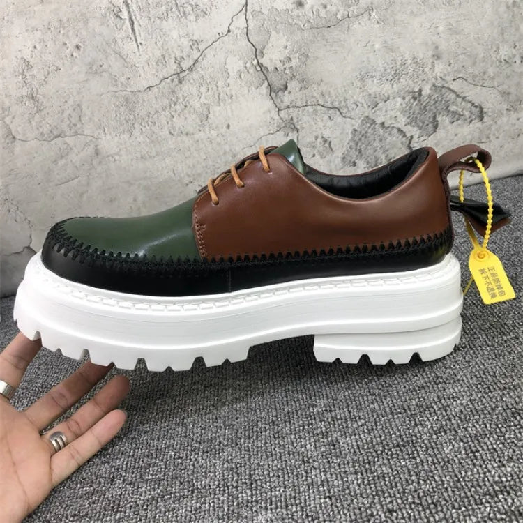 Autumn Fashion Men Mixed Colors High Quality Split Leather Work Shoes Designer Business Man Round Toe Thick Platform Dress Shoes