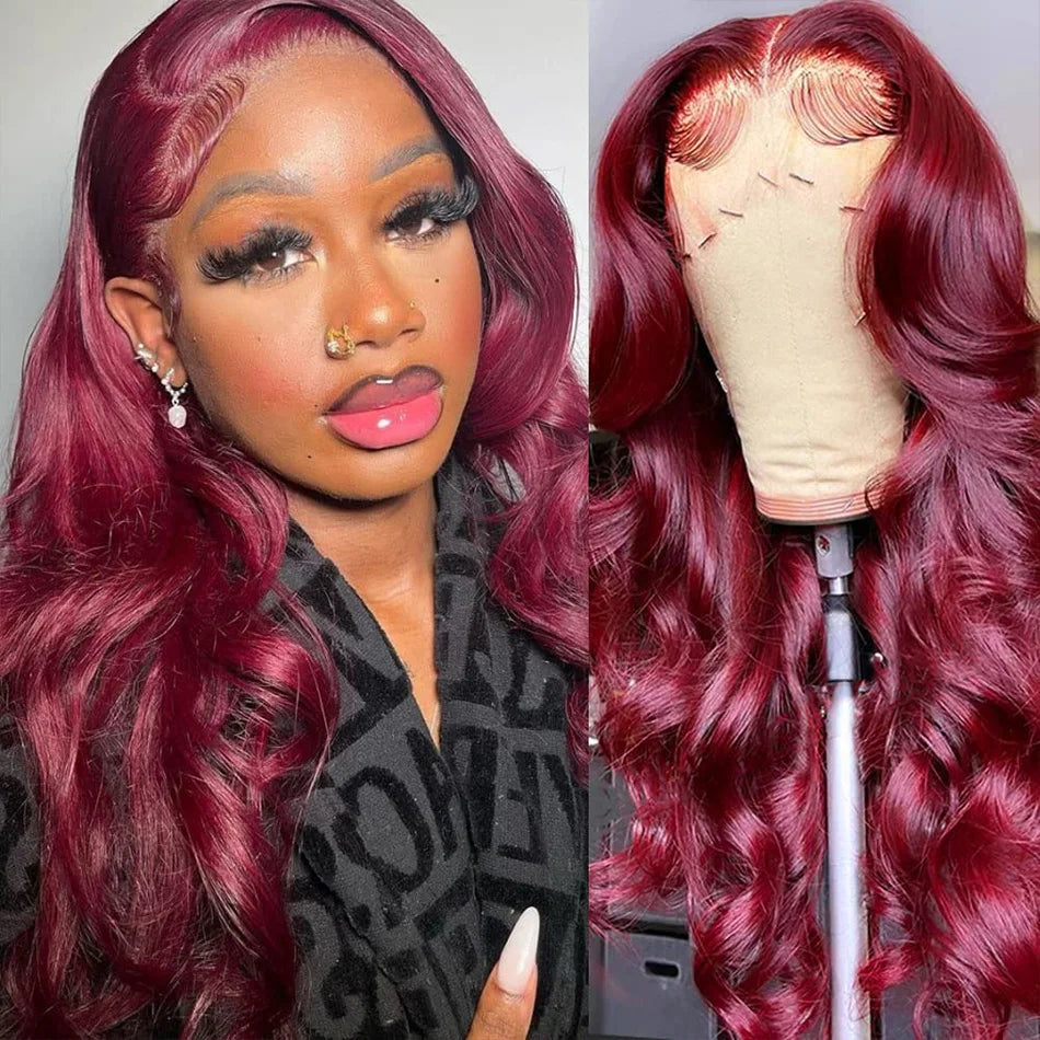 Burgundy 99j Body Wave Lace Front Wig Red HD Lace Frontal Wigs For Women 100% Brazilian Bleached Wigs Human Hair On Promotion