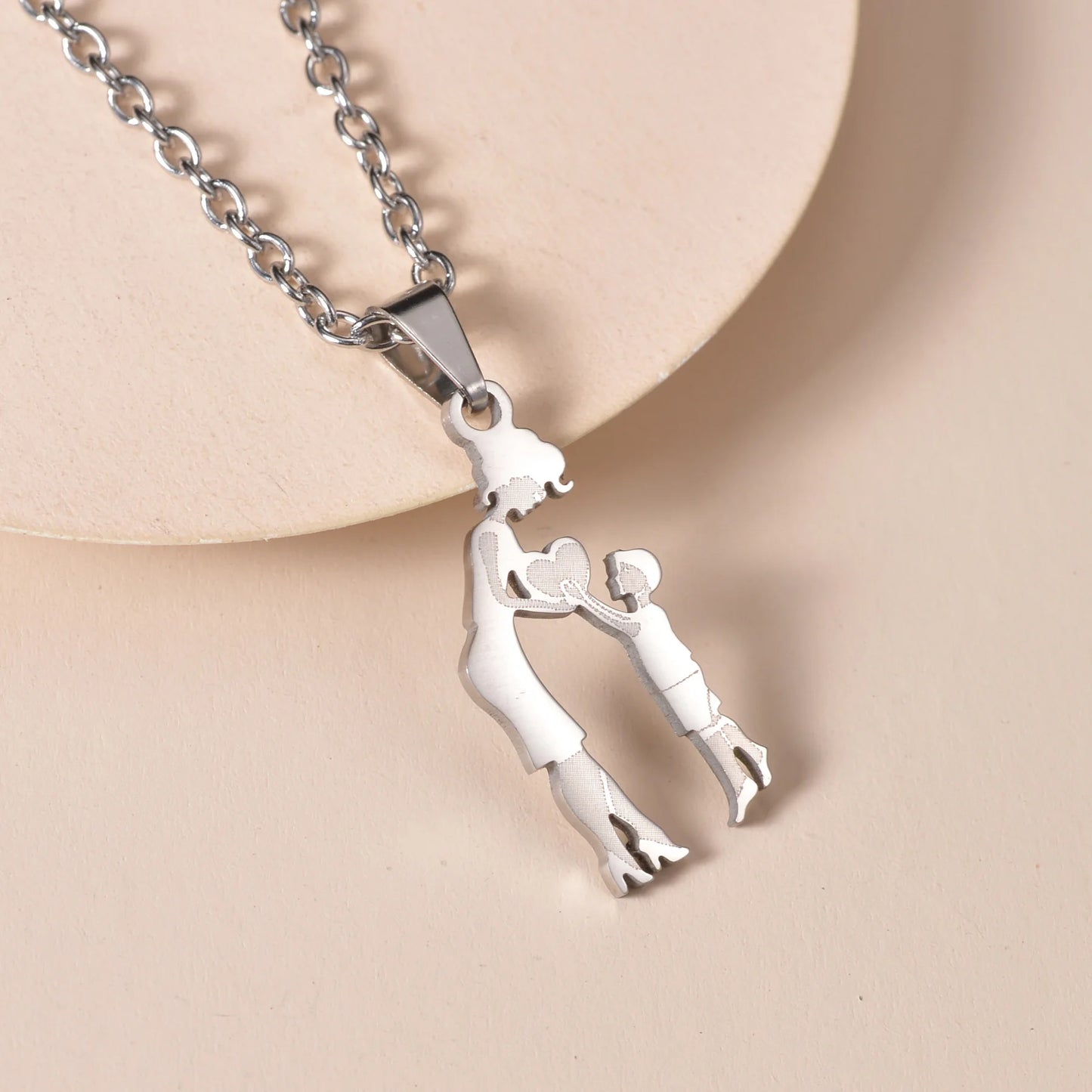 MeMolissa 1pc Stainless Steel Family Necklace Silver Color Mom Children Kid Pendant Necklaces Jewelry Women Mother's Day Gift