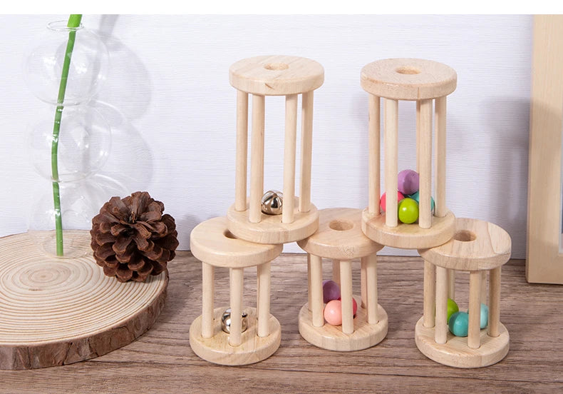 Baby Music Toy Wood Rolling Cage Bell Coloful Rattles & Mobiles Early Developmental Sound Infant & Toddler Musical Toys Boy Girl