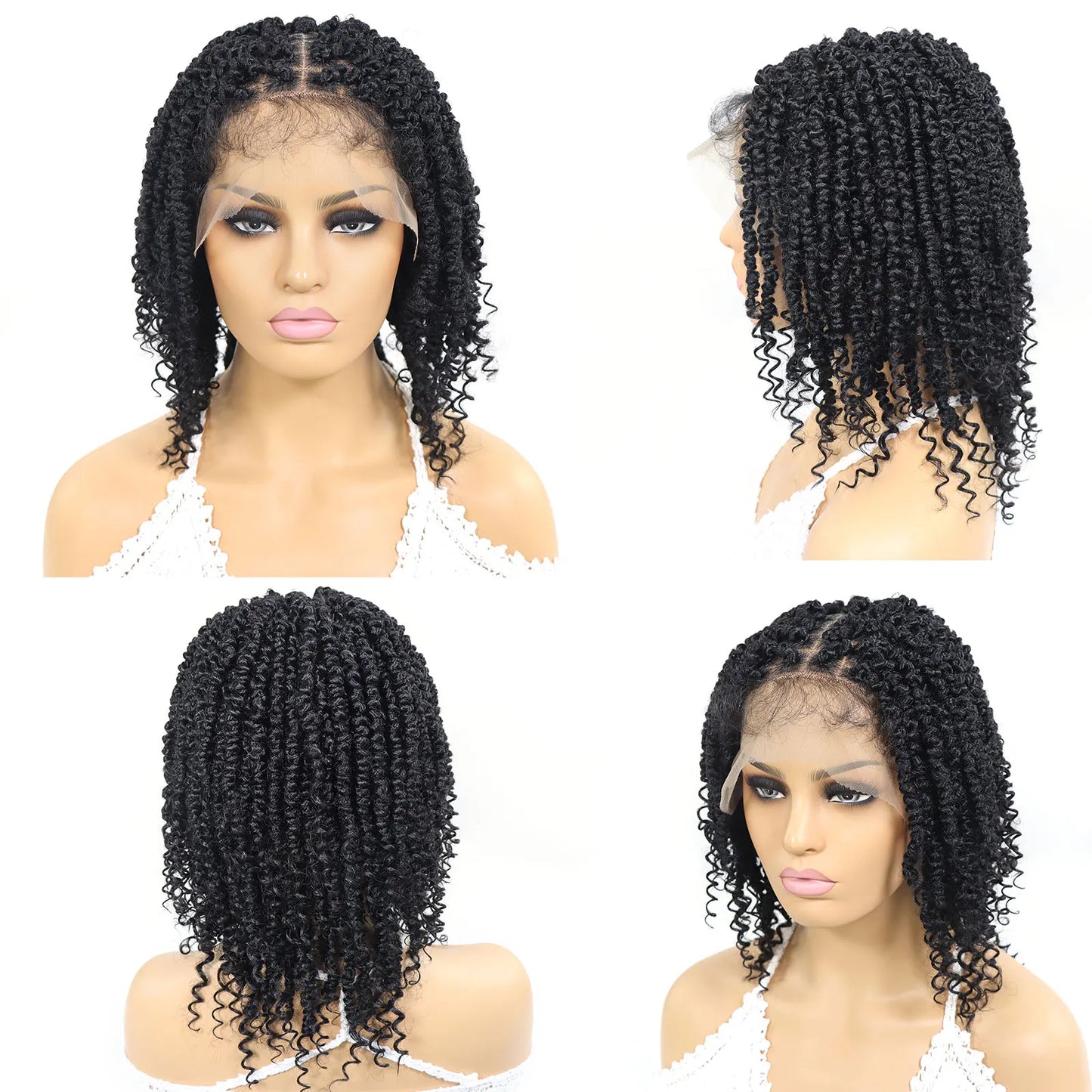 Short Passion Twist Braided Wigs Curly Ends Square Part Blonde Bob Braided Lace Front Wig For Women Synthetic 12Inch Braided Wig