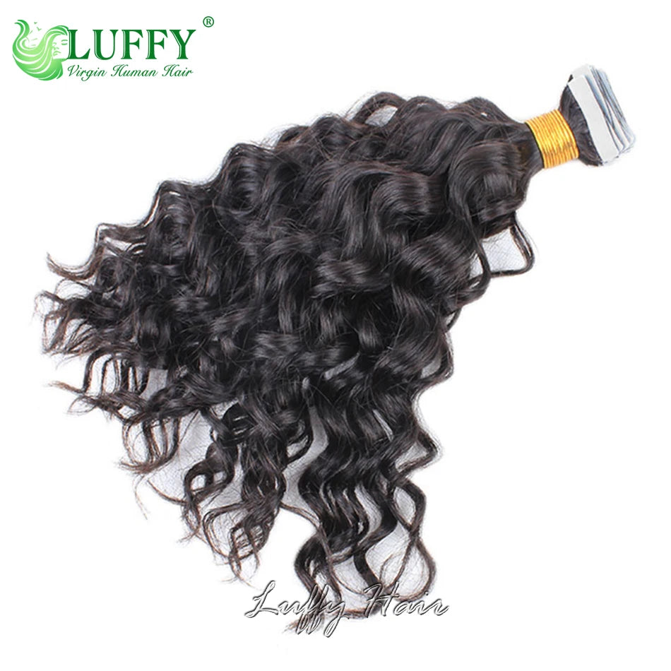 Water Wave Tape In Human Hair Extensions Curly Brazilian Remy Hair for Black Women Invisible Skin Weft Tape Ins Human Hair