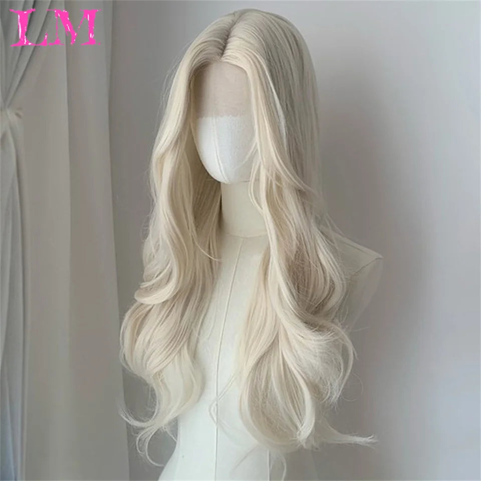 LM Straight Synthetic Lace Front Wig For Women 38 Inch Long Ombre Brown Red Blonde Hightlight Lace Frontal Wigs Cosplay Wig