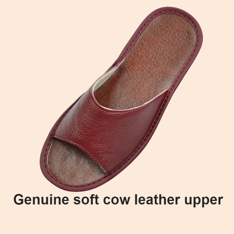 Big sizes Genuine Cow Leather Slippers Homes in indoor slipper summer open toe sandals men women elderly casual Slides shoes