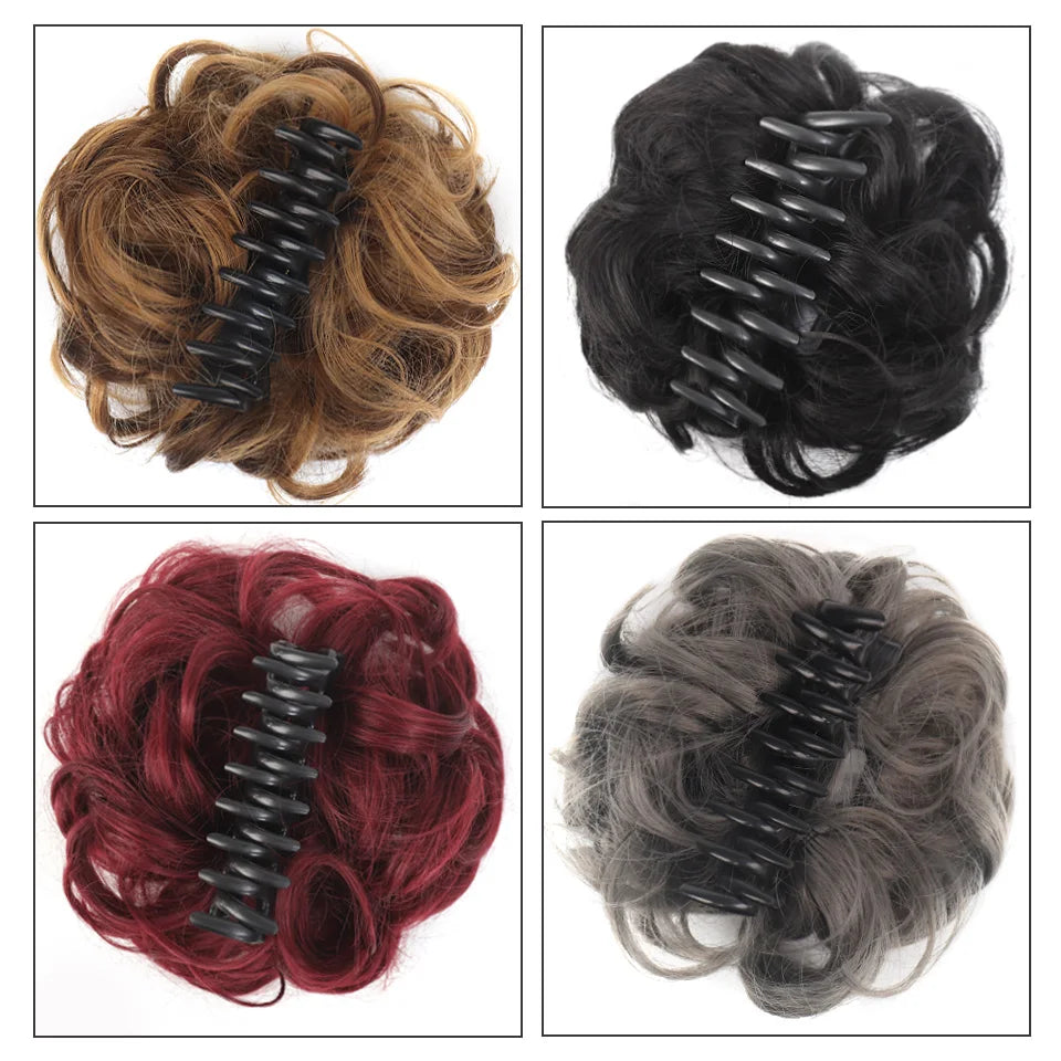 LUPU Synthetic Chignon Messy Bun Claw Clip in Hair Piece Wavy Curly Hair Bun Ponytail Extensions Scrunchie Hairpieces for Women