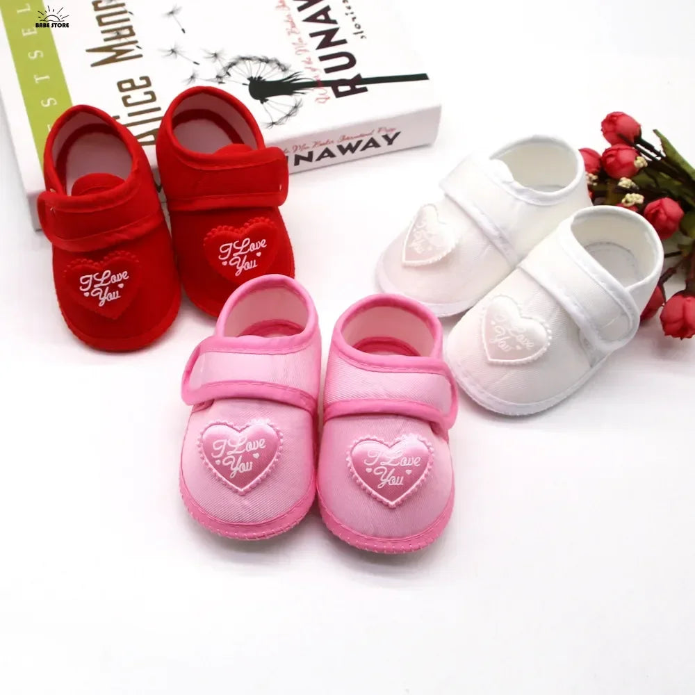 1 Pair Spring Autumn Baby First Walkers Infant Baby Girls Boys Anti-Slip Shoes Heart-shaped Newborn Slipper Shoes 0-18 Months