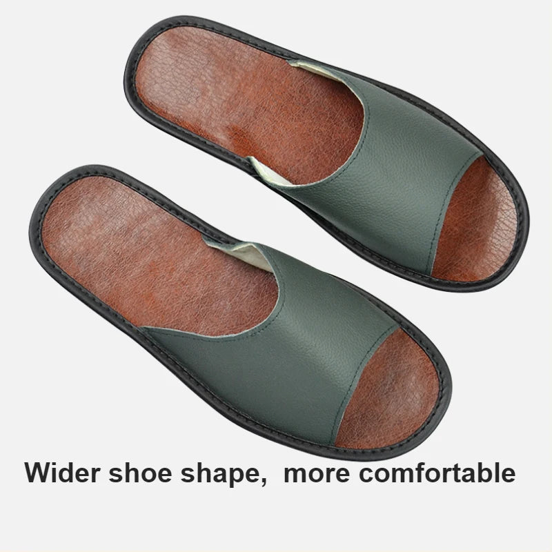 Big sizes Genuine Cow Leather Slippers Homes in indoor slipper summer open toe sandals men women elderly casual Slides shoes