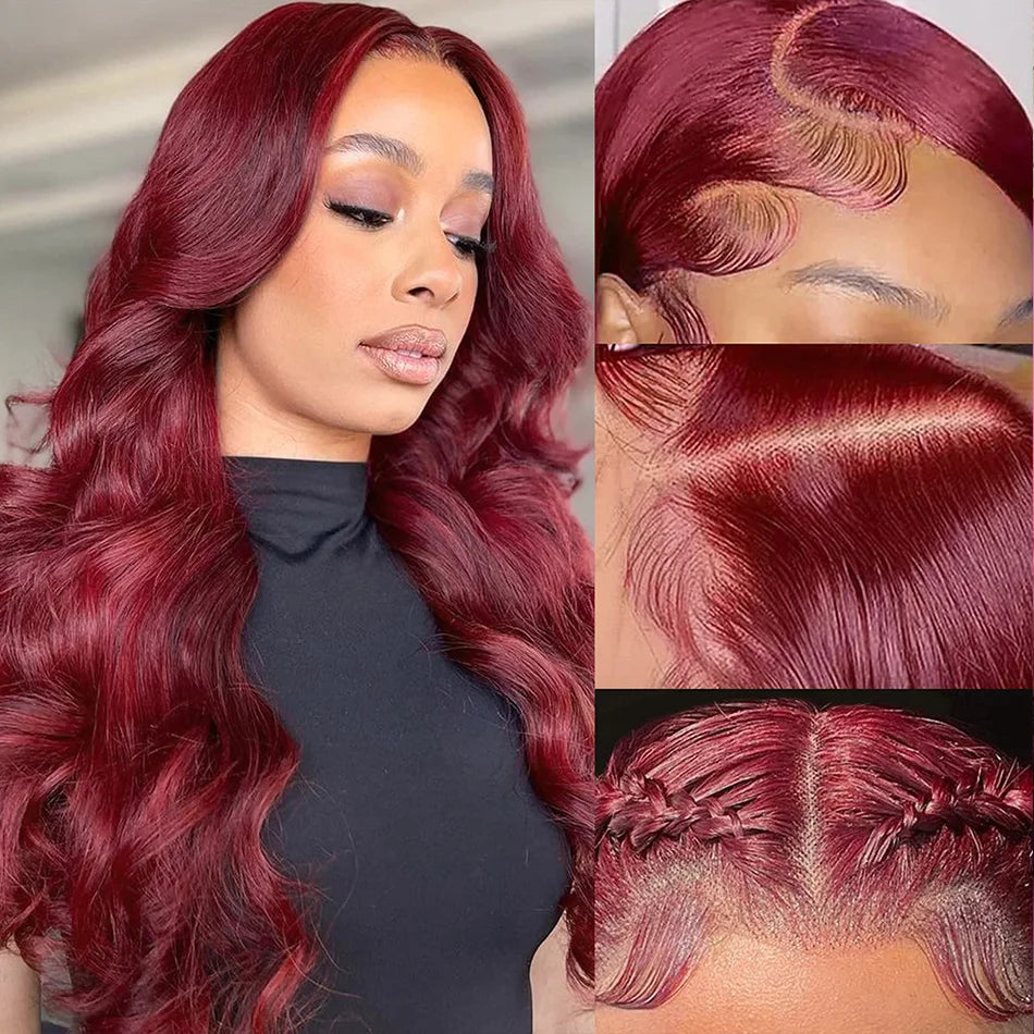 Burgundy 99j Body Wave Lace Front Wig Red HD Lace Frontal Wigs For Women 100% Brazilian Bleached Wigs Human Hair On Promotion