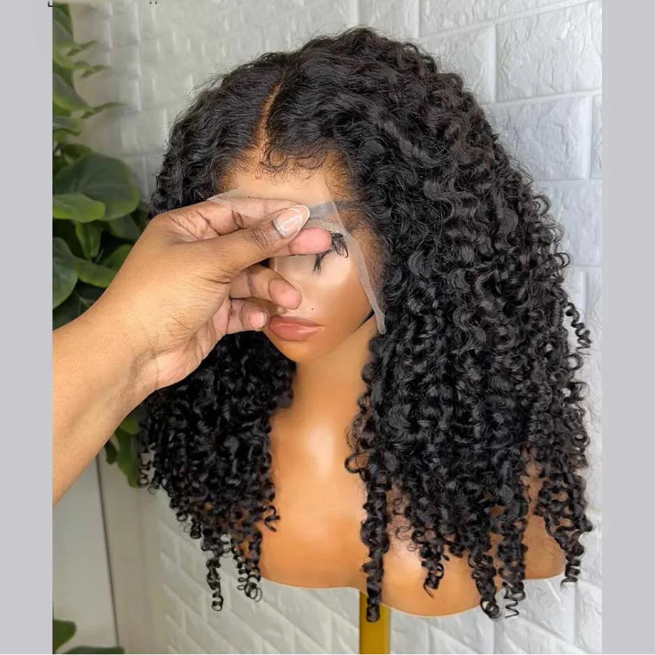 180DensitySoft 26Inch Long Glueless Natural Black Kinky Curly Lace Front Wig For Women With Baby Hair Synthetic Preplucked Daily