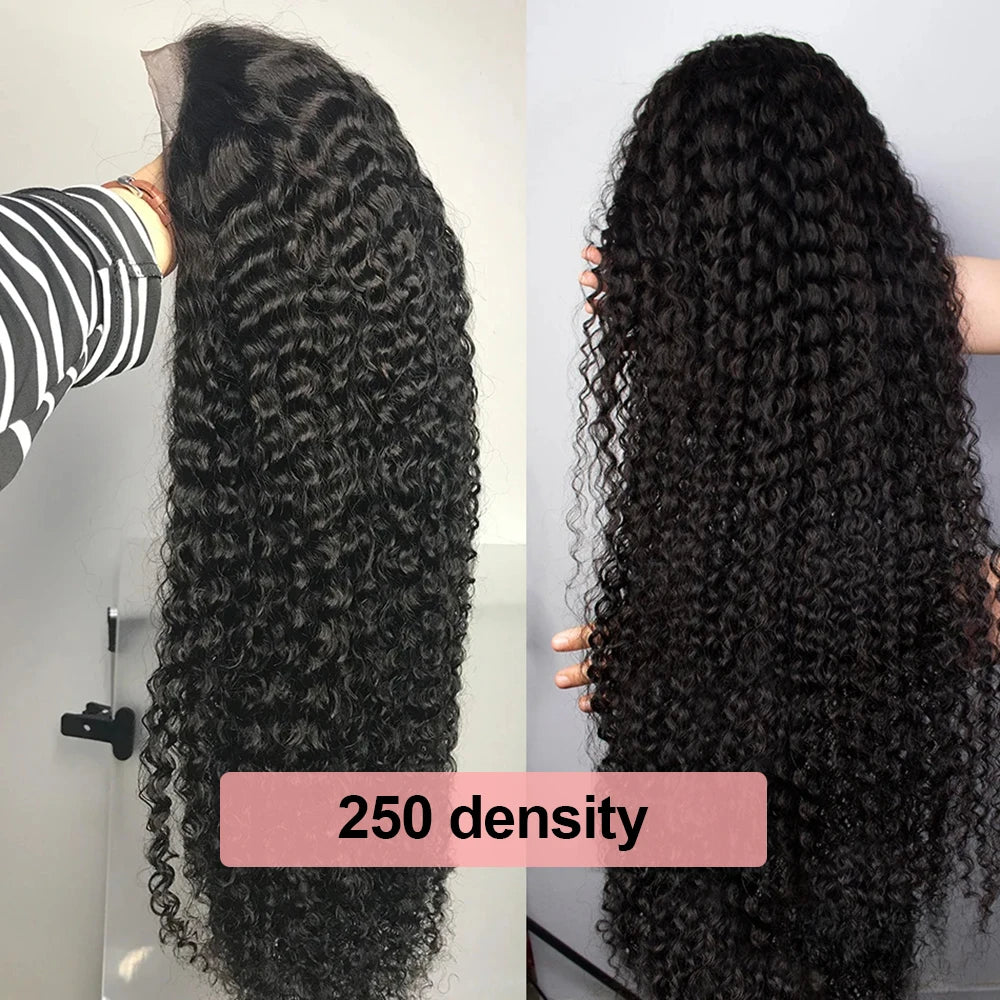 Curly 360 Lace Front Human Hair Wigs 250 Density Brazilian Deep Wave 40 Inch 13x6 HD Lace Frontal Wig 100% Human Hair Preplucked