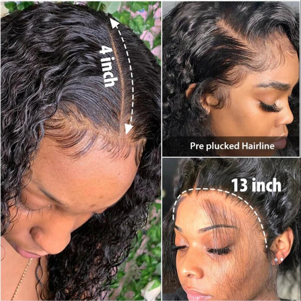 13x4 HD Lace Frontal Wig Deep Wave Frontal Wig 100% Brazilian Curly Human Hair Wigs 4x4 Transparent Lace Front Wig Pre Plucked