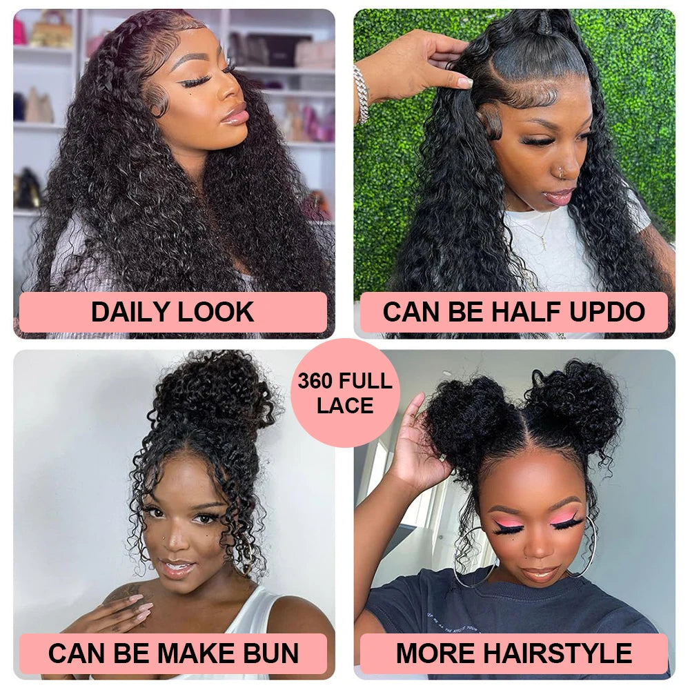 Curly 360 Lace Front Human Hair Wigs 250 Density Brazilian Deep Wave 40 Inch 13x6 HD Lace Frontal Wig 100% Human Hair Preplucked