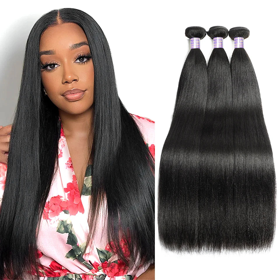 Light Yaki Straight Human Hair Bundles Natural Color Brazilian Hair Weave Bundles 1 3 4 PCS Remy Human Hair Extensions 100g/pc