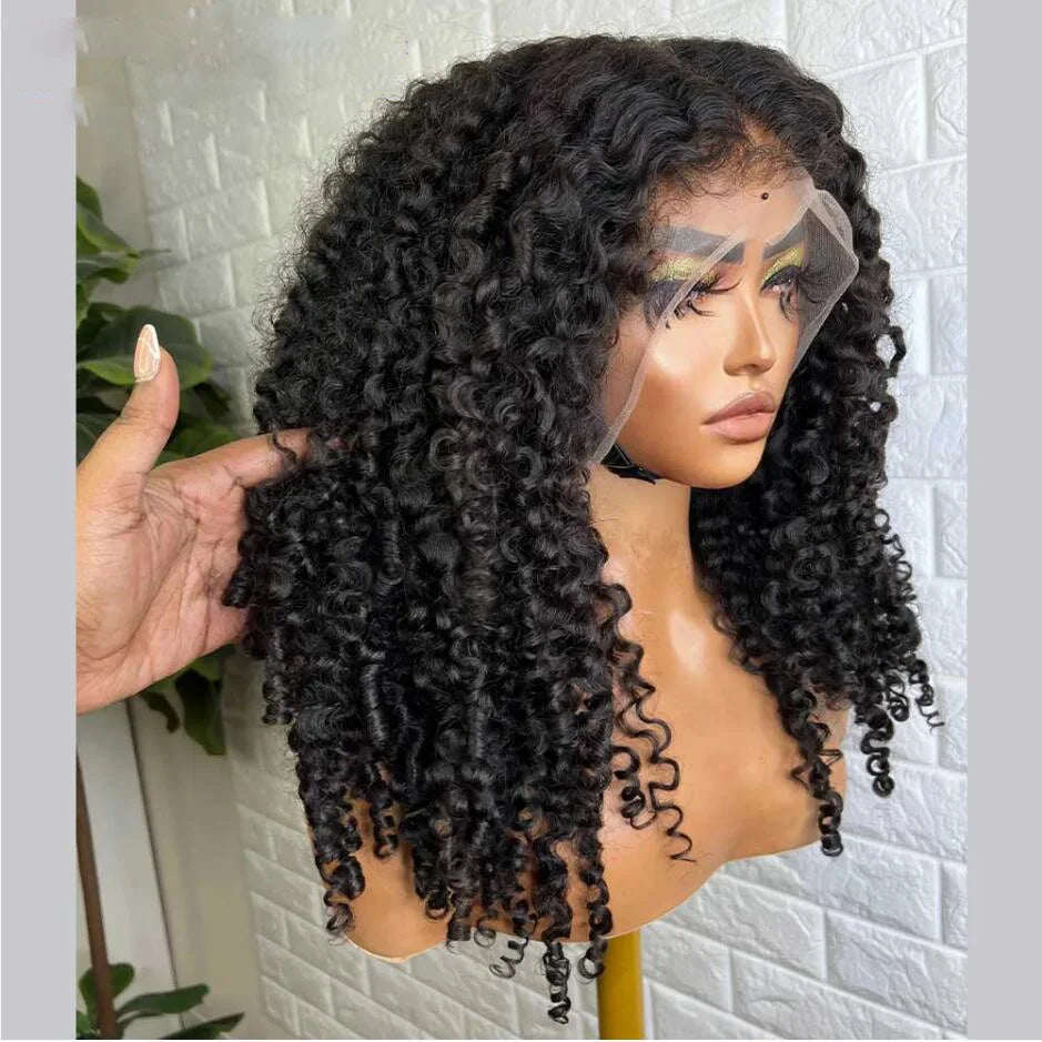 180DensitySoft 26Inch Long Glueless Natural Black Kinky Curly Lace Front Wig For Women With Baby Hair Synthetic Preplucked Daily