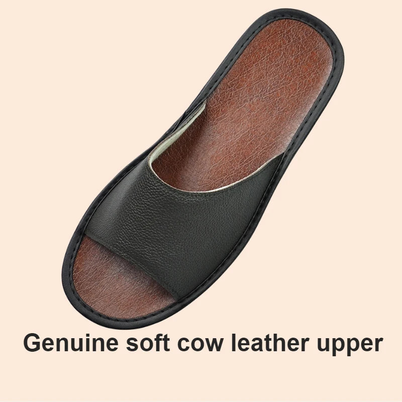 Big sizes Genuine Cow Leather Slippers Homes in indoor slipper summer open toe sandals men women elderly casual Slides shoes