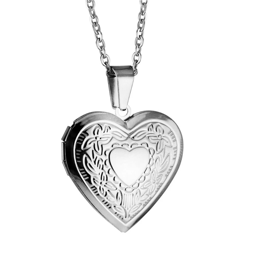 Heart Locket Pendants Necklaces For Women Gold Color Photo Frame Valentine Lovers Necklace 45/66cm Gift Jewelry