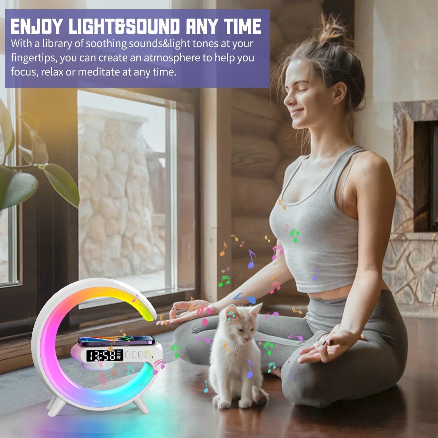 Multifunction Wireless Charger Stand Bluetooth 5.0 Speaker FM TF RGB Night Light Fast Charging Station for iPhone Samsung Xiaomi