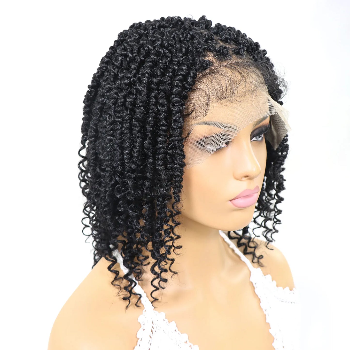 Short Passion Twist Braided Wigs Curly Ends Square Part Blonde Bob Braided Lace Front Wig For Women Synthetic 12Inch Braided Wig