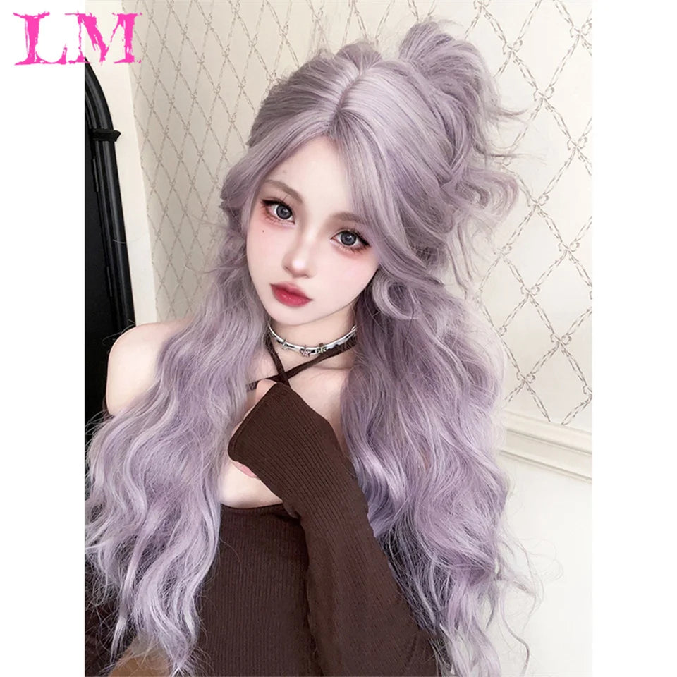 LM Straight Synthetic Lace Front Wig For Women 38 Inch Long Ombre Brown Red Blonde Hightlight Lace Frontal Wigs Cosplay Wig