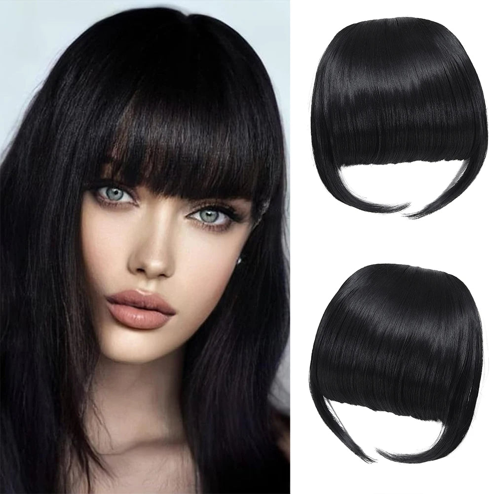 High Quality Synthetic Wig Flat Bangs Hair Extension Clip in Bangs with Temples 6 Inches Front Face Bangs for Women Girls Daily