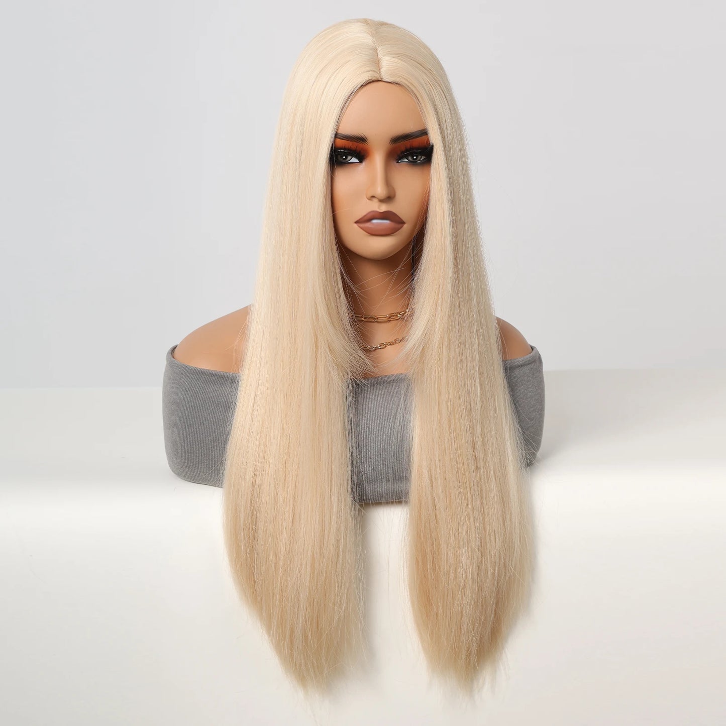 Blonde Golden Synthetic Wigs Long Straight Hair Natural Wig for Women Middle Part Wigs Cosplay Party Heat Resistant Fake Hair