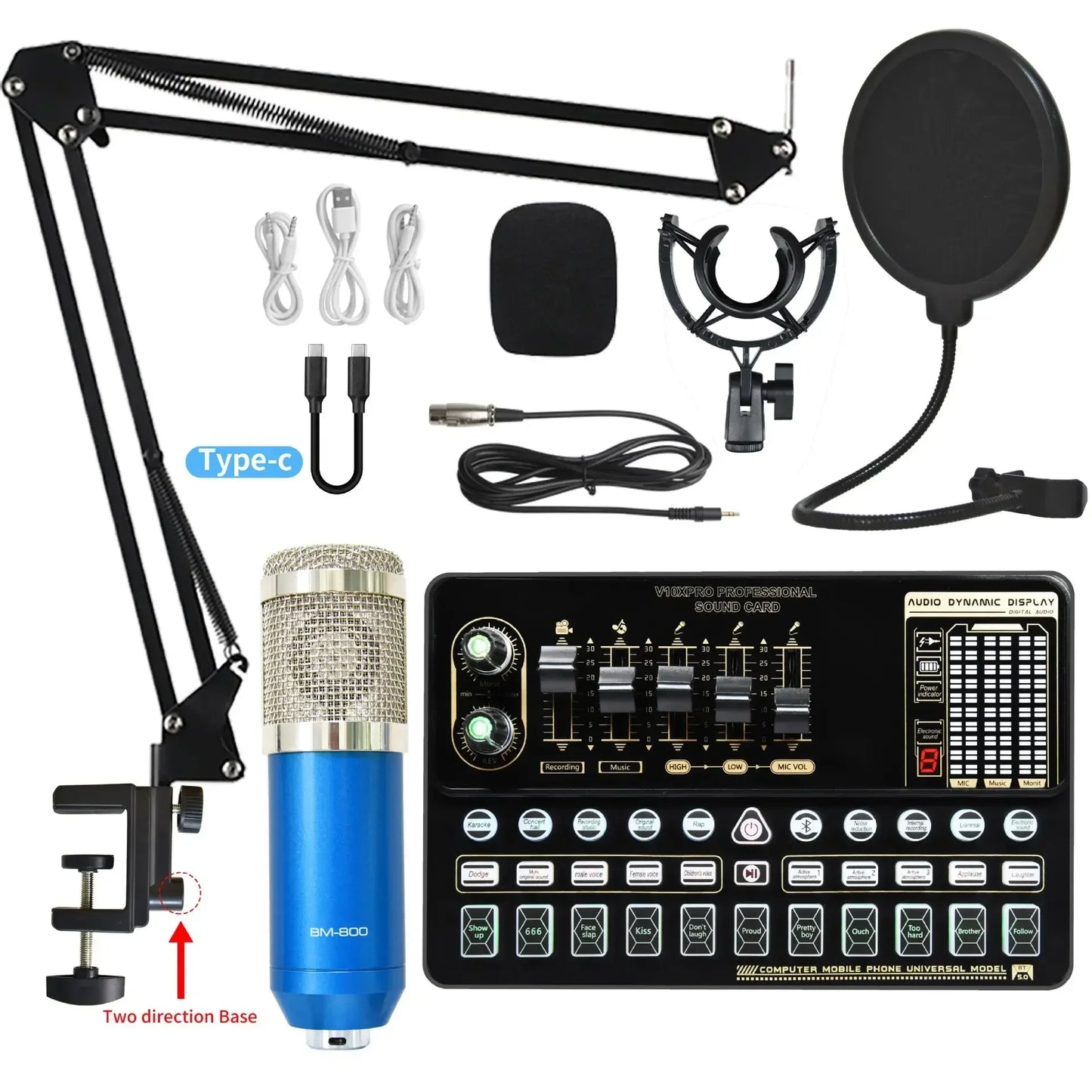 Computer Mobile Phone Live Steam Audio Studio Vocal Recording Fashion Studio Equipment Music Recording Microphone Kit V10XPRO