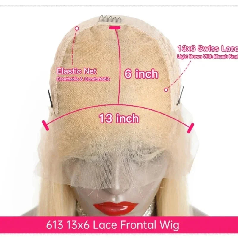 34 36 Inches 613 Blonde Body Wave 13x6 Full Lace Frontal Wigs Remy Brazilian  100% Human Hair Wigs for Women 180% Density