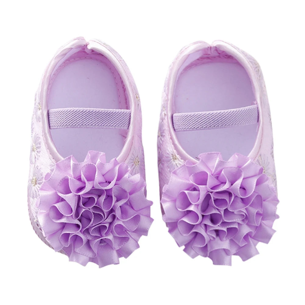 Newborn Baby Shoes Baptism Yellow Headband Baby Girl Lace Shoes Set Toddler Prewalker Cute Baby Soft Shoes for 0-12M Kids