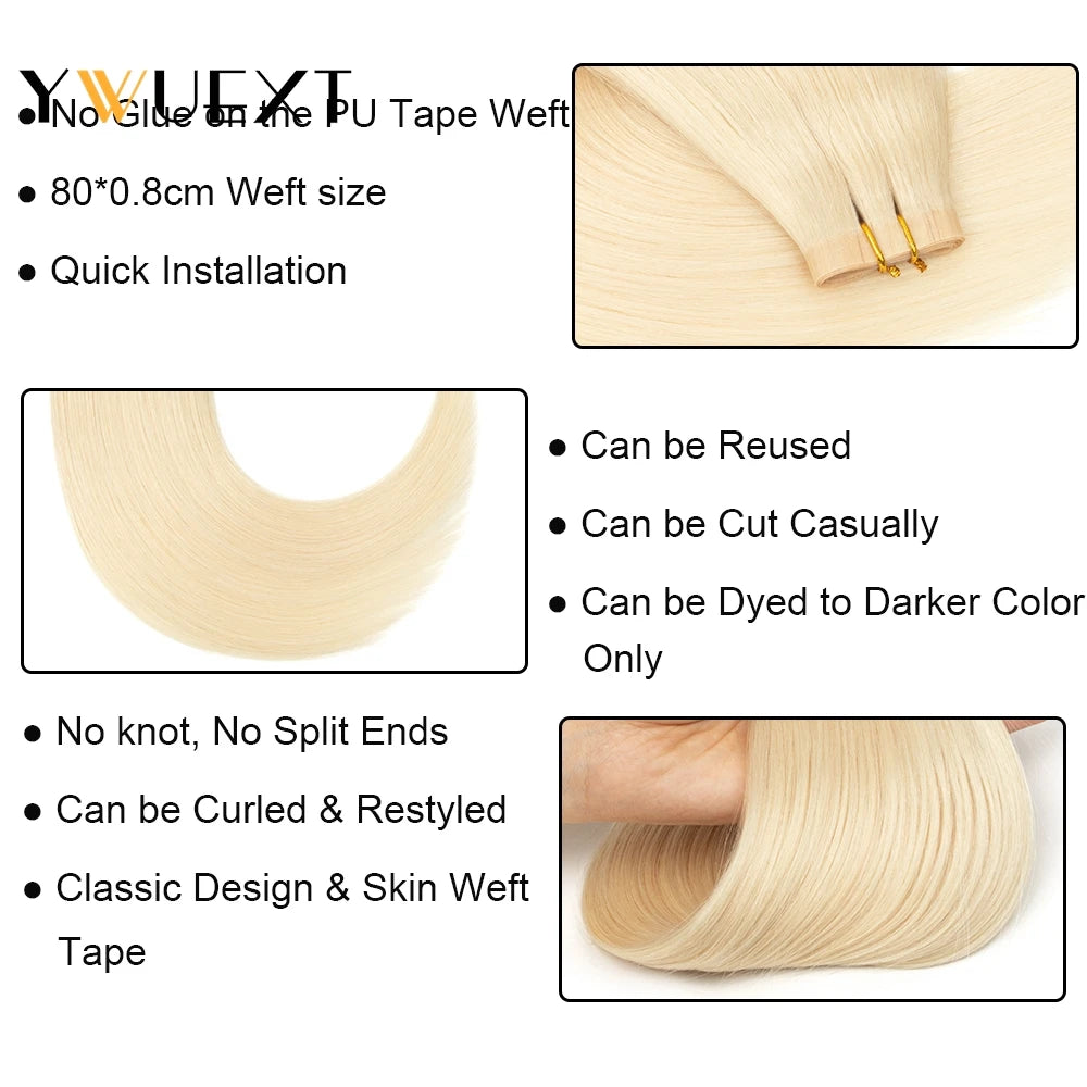 Blonde Seamless Natural Tape Weft Long PU Skin Weft Tape in Human Extensions No Glue Human Hair For Fine Hair 80cm Weft Bundles