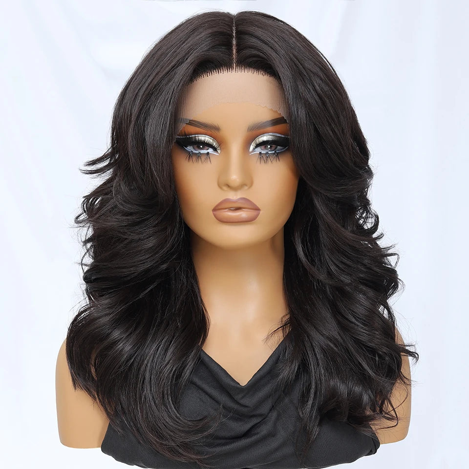 T- Part Layered Wigs With Bangs For Women 18 Inch Red Synthetic Lace Front Wig For Daily Use 13x5 Lace Wig Ombre Brown Afro Wigs