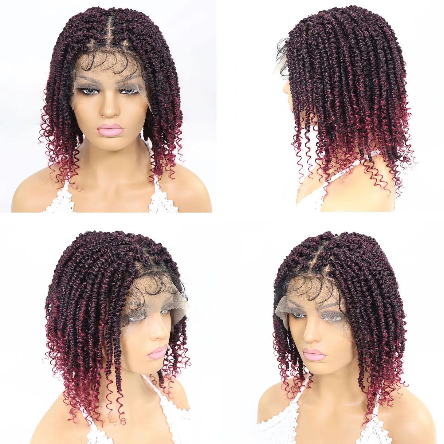 Short Passion Twist Braided Wigs Curly Ends Square Part Blonde Bob Braided Lace Front Wig For Women Synthetic 12Inch Braided Wig