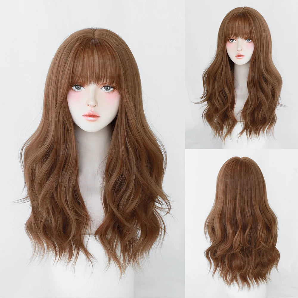 Dense Long Wave Wig Women Wig with Bangs Blonde Cospaly Lolita Daily Party Synthetic Wigs Heat Resistant Fiber Natural Fake Hair