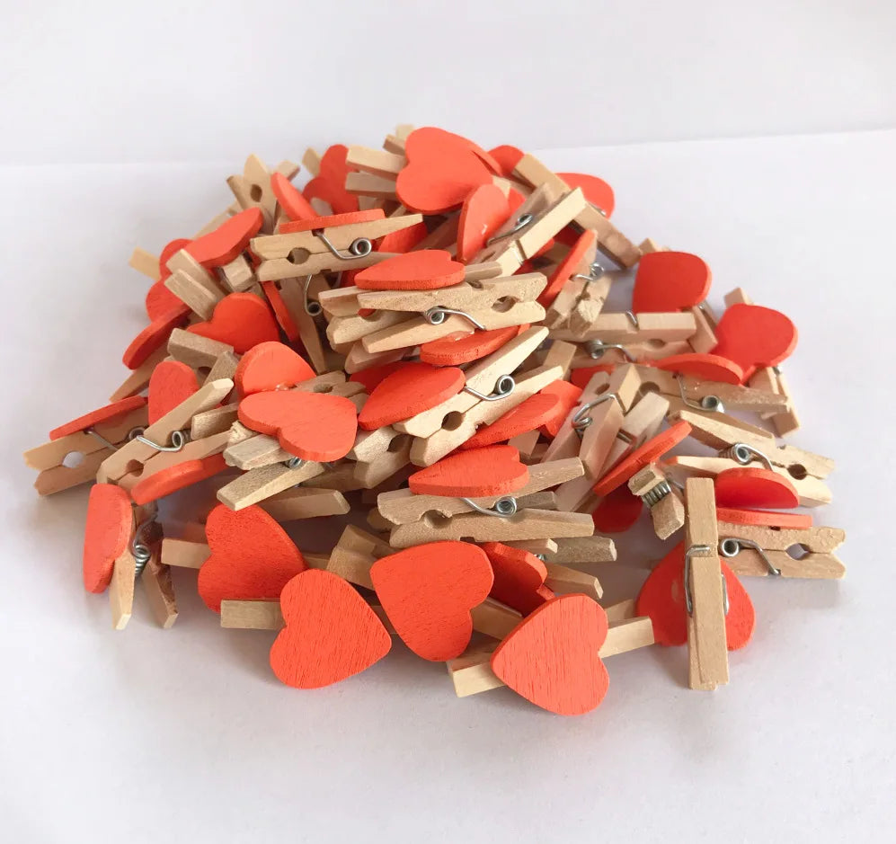 10/50pcs Red Heart Love Wooden Clothes Photo Paper Peg Pin Mini Clothespin Postcard Clips Home Wedding Valentine's Day Decorati