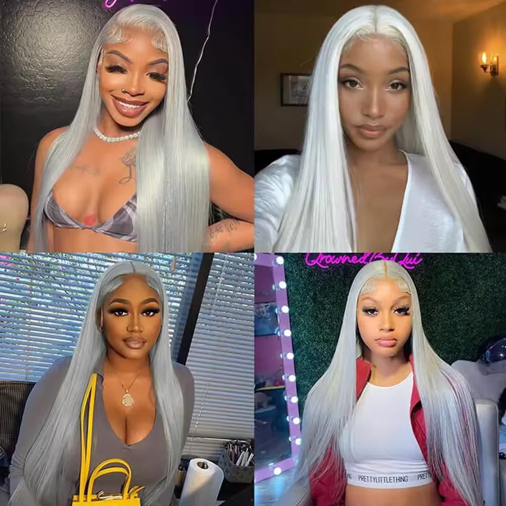 13x4 Straight Lace Frontal Wigs Human Hair Wig Silver Grey Colored Peruvian Straight Lace Front Human Hair Wigs For Women