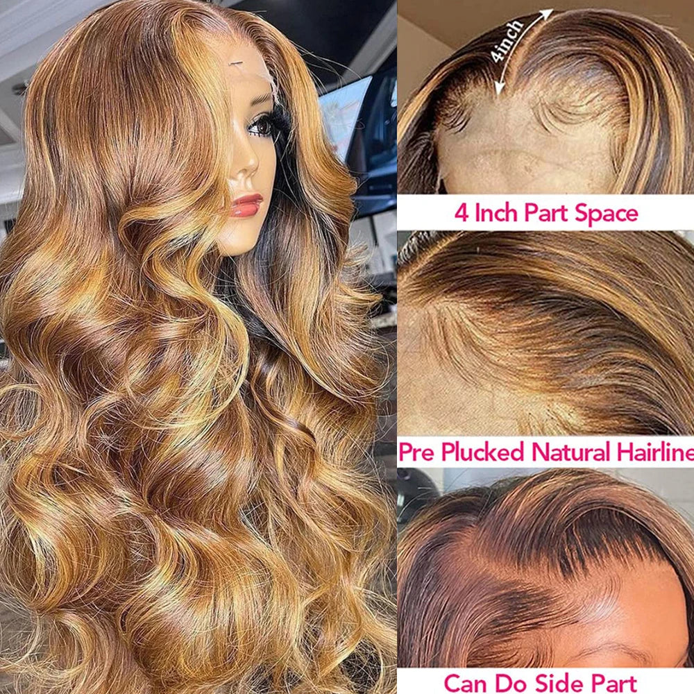 13×4 Highlight Transparent Blond Body Wave 100% Human Hair Wigs Pre Plucked Brazilian 13×6 Lace Frontal Wigs For Women 4×4  Wigs