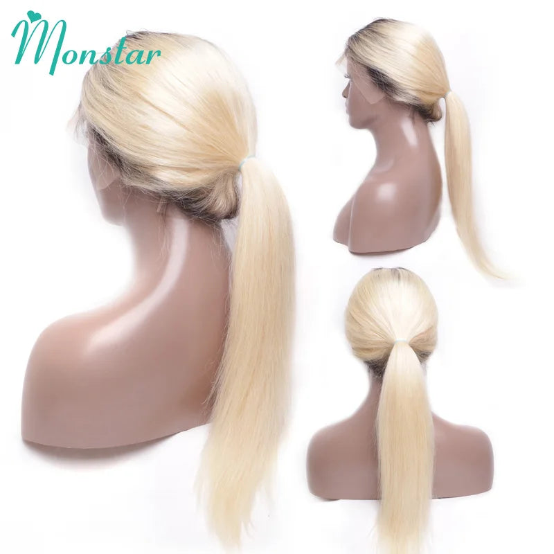 13x6 Transparent 1B 613 Lace Frontal Wigs 30 32 34 Inch Peruvian Remy Blonde Ombre Straight Lace Front Human Hair Wigs for Women