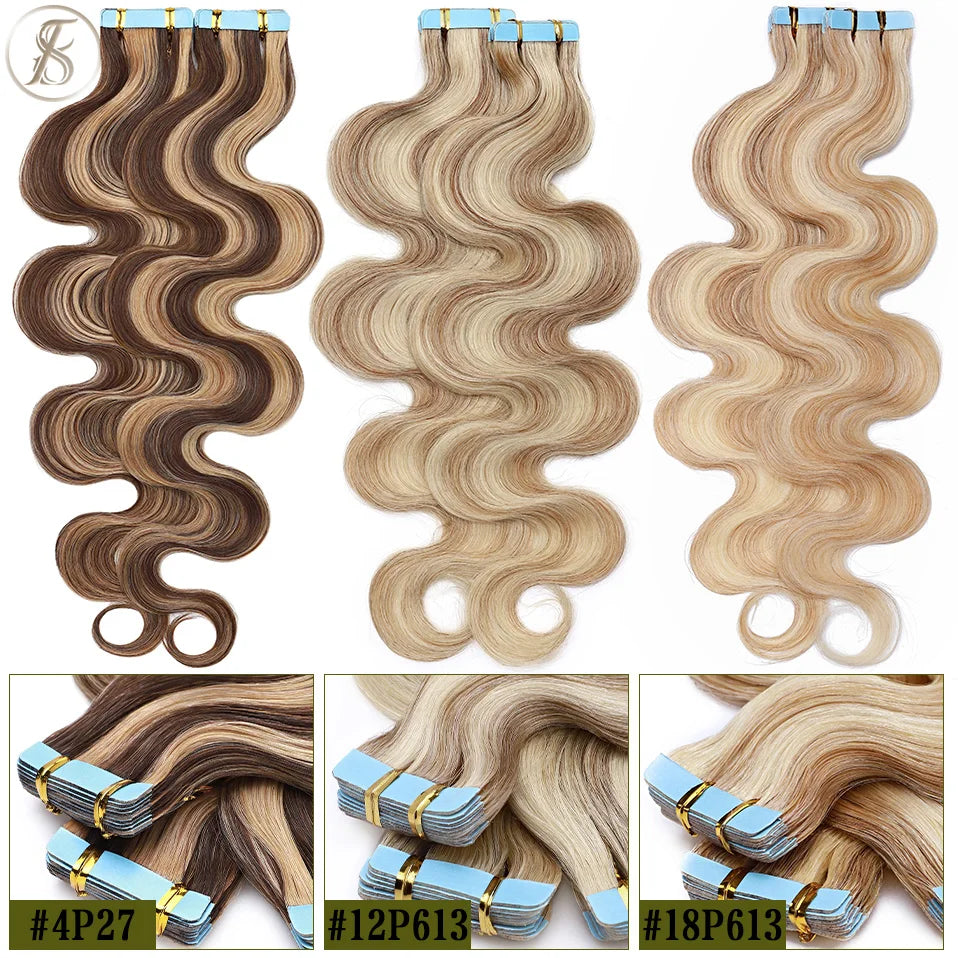 TESS 22Inch Wavy Tape In Human Hair Extensions 2.5g/pc Natural Hair Extension Double Sides Seamless Invisible Adhesive Skin Weft