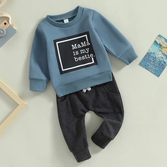 Newborn Baby Boy Pant Sets 2Pcs Outfits Autumn Clothes Long Sleeve Letter Pullover Tops and Pocket Pants Baby Items Clothing