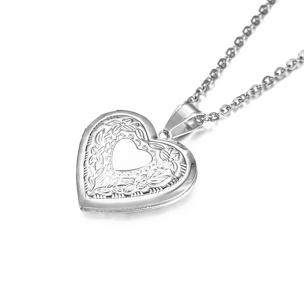 Heart Locket Pendants Necklaces For Women Gold Color Photo Frame Valentine Lovers Necklace 45/66cm Gift Jewelry