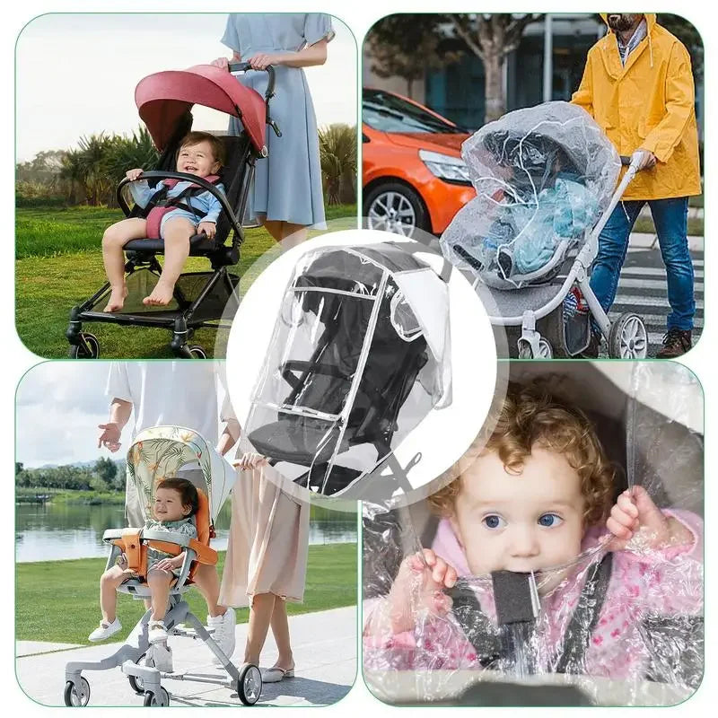 Universal Stroller Rain Cover Baby Car Seat Wind Dust Shield Transparent Waterproof Breathable Trolley Raincoat Accessories