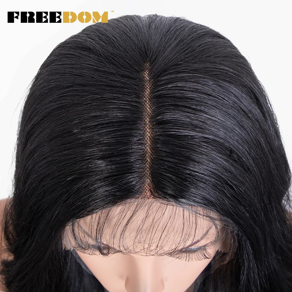 FREEDOM Synthetic Lace Front Wigs For Women 36" Long Body Wave Lace Wig Ombre Brown Blonde Highlight Cosplay Wigs Heat Resistant