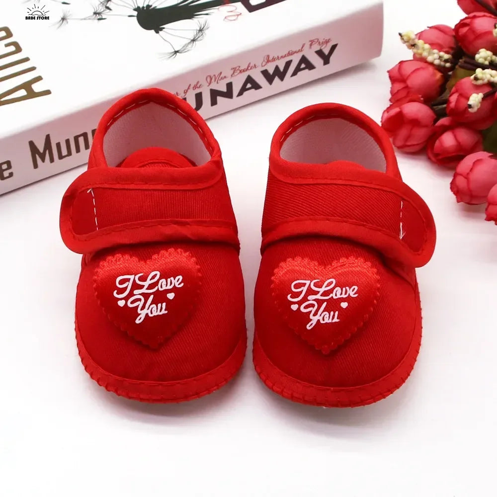 1 Pair Spring Autumn Baby First Walkers Infant Baby Girls Boys Anti-Slip Shoes Heart-shaped Newborn Slipper Shoes 0-18 Months