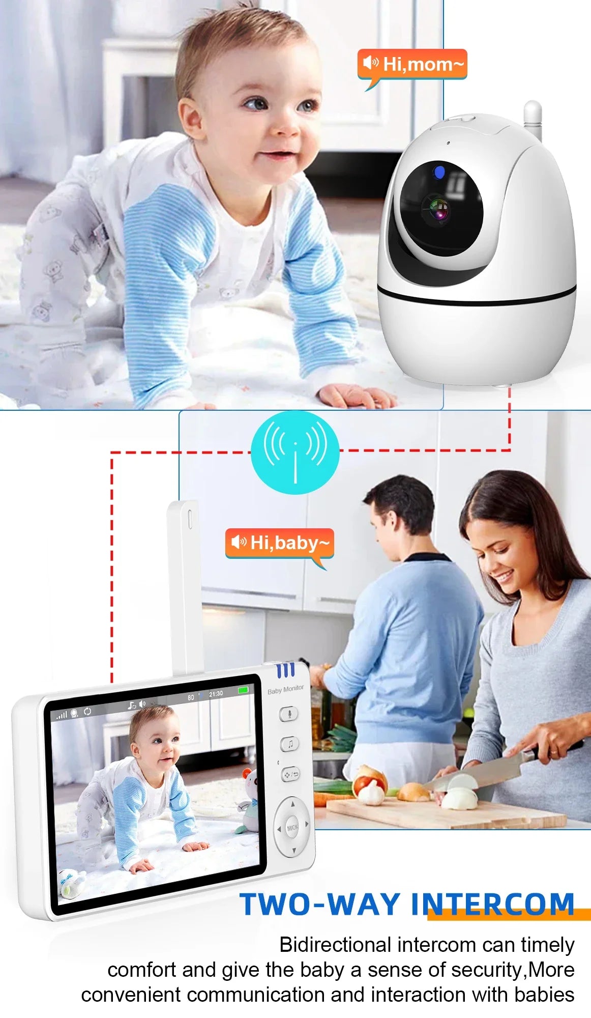 5.0 Inch Video Baby Monitor With Pan Tilt Camera Wireless Two Way Audio Night Vision Security Babysitter VOX Wake Up USB Charge