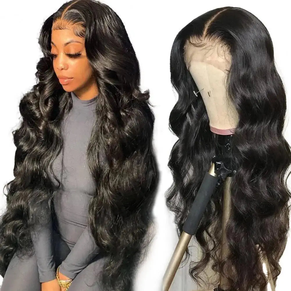 18-30 Inch Women Long Curly Wig Middle Part Natural Looking Silky Heat Fiber Ladies Gradient Color Front Lace Synthetic Hair