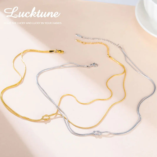 Lucktune Wholesale Love Knot Snake Chain Necklace for Women Man Stainless Steel Wedding Charm Valentine’s Day Gift Jewelry New